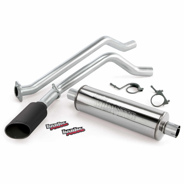 Monster Exhaust System Single Exit Black Ob Round Tip 06 Chevy 6.0 1500 CCSB HD Only Banks Power