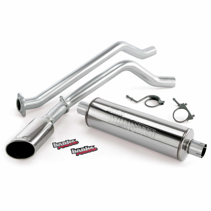 Monster Exhaust System Single Exit Chrome Ob Round Tip 09 Chevy 4.8L CCSB FFV Flex-Fuel Vehicle Banks Power