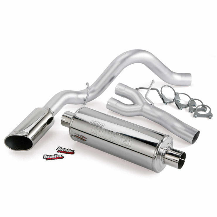 Monster Exhaust System Single Exit Chrome Ob Round Tip 07-08 Chevy 6.0L Vortec MAX CCSB Banks Power