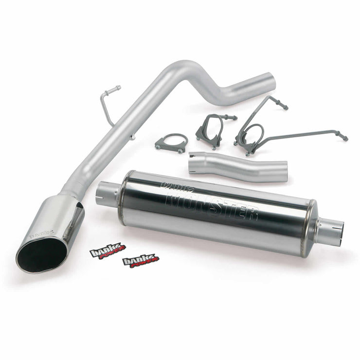 Monster Exhaust System Single Exit Chrome Ob Round Tip 04-05 Dodge 5.7 Hemi 1500 CCSB Banks Power