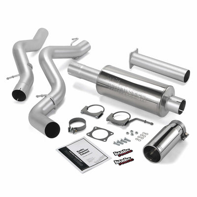 Monster Exhaust System Single Exit Chrome Round Tip 02-05 Chevy 6.6L EC/CCLB Banks Power