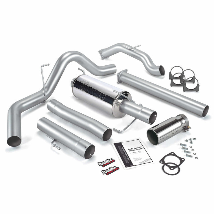 Monster Exhaust System Single Exit Chrome Round Tip 03-04 Dodge 5.9L SCLB/CCSB No Catalytic Converter Banks Power