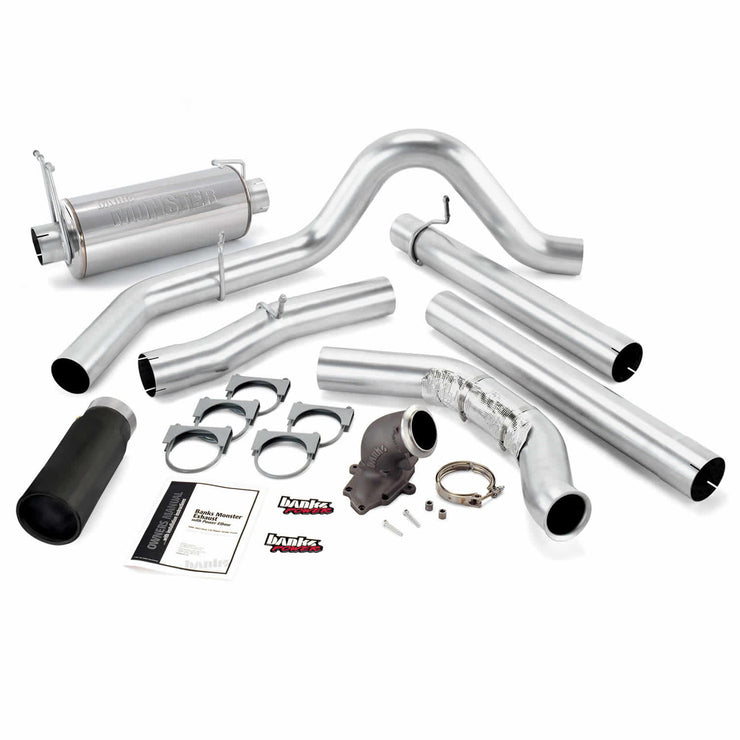 Monster Exhaust System W/Power Elbow Single Exit Black Round Tip 00-03 Ford 7.3L Excursion Banks Power
