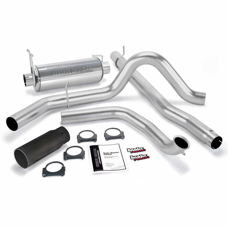 Monster Exhaust System Single Exit Black Round Tip 01-03 Ford 7.3L-275hp Manual Transmission W/Catalytic Converter Banks Power