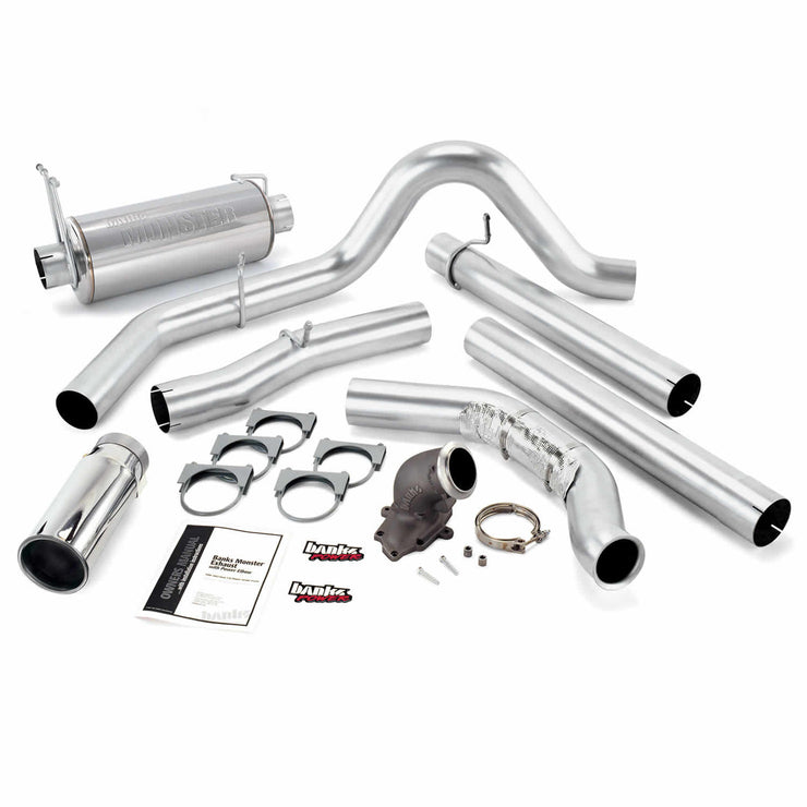 Monster Exhaust System W/Power Elbow Single Exit Chrome Round Tip 99-03 Ford 7.3L No Catalytic Converter Banks Power