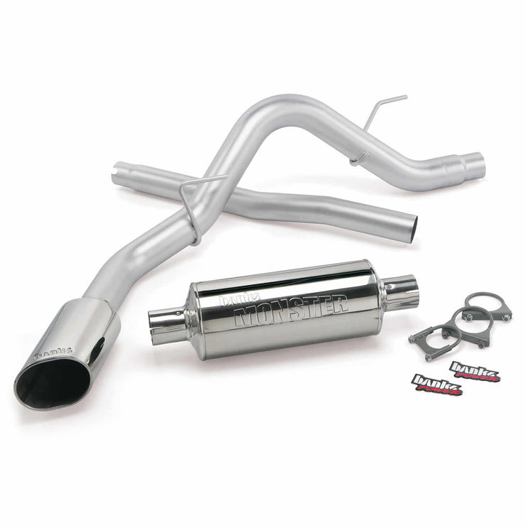 Monster Exhaust System Single Exit Chrome Ob Round Tip Ford 6.2L F-150 Raptor 10 ECSB and 11-14 ECSB-CCSB to Banks Power