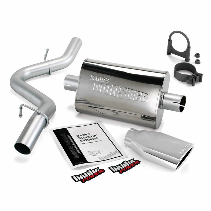 Monster Exhaust System Single Exit Chrome Ob Round Tip 97-99 Jeep 2.5/4.0L Wrangler Banks Power